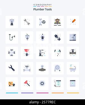 Creative Plumber 25 Flat icon pack  Such As disposal. industrial. water. drain. screwdriver Stock Vector