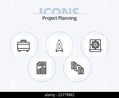 Project Planing Line Icon Pack 5 Icon Design. management. employee. prize. setting. laptop Stock Vector