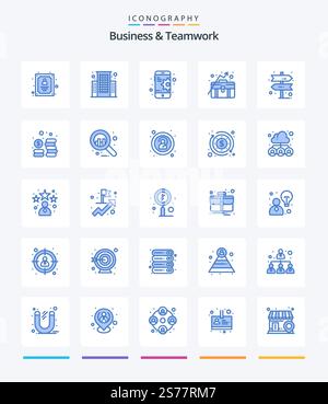 Creative Business And Teamwork 25 Blue icon pack  Such As cash. decision. gear. business. concept Stock Vector