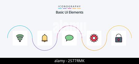 Basic Ui Elements Line Filled Flat 5 Icon Pack Including . lock. chating. unlock. gear Stock Vector