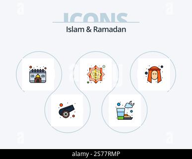 Islam And Ramadan Line Filled Icon Pack 5 Icon Design. ramadan. fasting. ribbon. drinking. muslim Stock Vector
