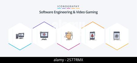 Software Engineering And Video Gaming 25 FilledLine icon pack including gaming. vr. download. virtual. reality Stock Vector
