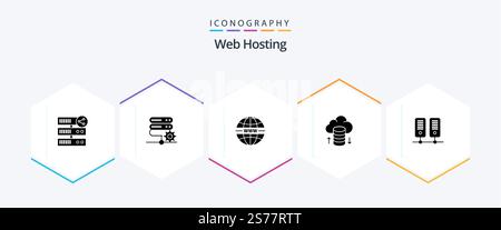 Web Hosting 25 Glyph icon pack including cloud hosting . web. network . system . internet Stock Vector