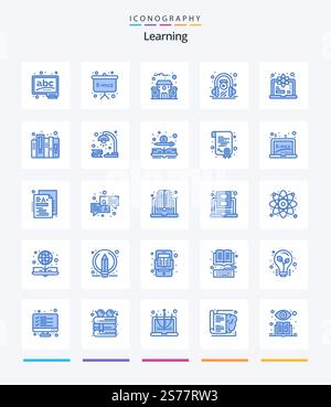 Creative Learning 25 Blue icon pack  Such As science. degree. education building. computer. learning Stock Vector