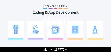 Coding And App Development Blue 5 Icon Pack Including app. mobile. lab. application. store. Creative Icons Design Stock Vector
