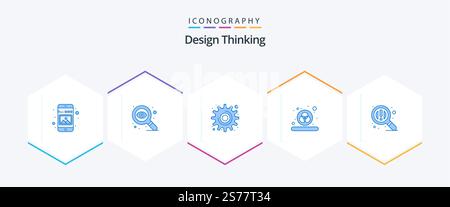 Design Thinking 25 Blue icon pack including zoom. find. cog. rgb. color Stock Vector