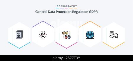 Gdpr 25 FilledLine icon pack including gdpr. network. law. internet. gdpr Stock Vector