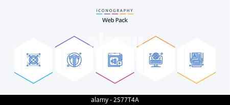 Web Pack 25 Blue icon pack including make a website. site. web. globe. megaphone Stock Vector