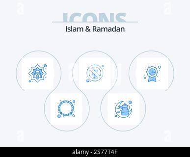 Islam And Ramadan Blue Icon Pack 5 Icon Design. ramadan. fasting. traditional. drinking. muslim Stock Vector