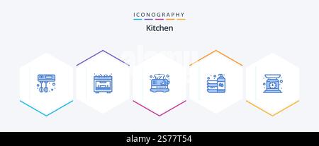 Kitchen 25 Blue icon pack including scale. check weight. kitchen. wash. dish Stock Vector