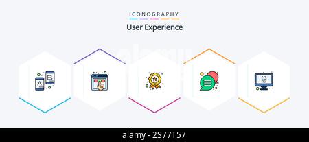 User Experience 25 FilledLine icon pack including lcd. message. ux. bubble. chat Stock Vector