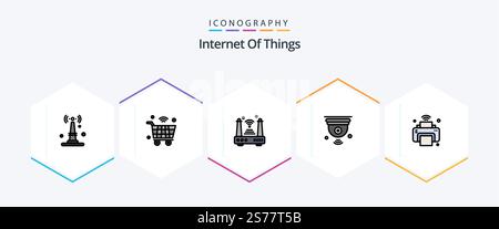 Internet Of Things 25 FilledLine icon pack including iot. internet. wifi. camera. things Stock Vector