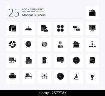 Modern Business 25 Solid Glyph icon pack including employee. abilities. aim. profile. mountains Stock Vector