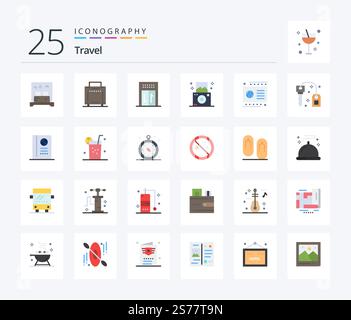 Travel 25 Flat Color icon pack including hotel. debit. hotel. credit. travel Stock Vector