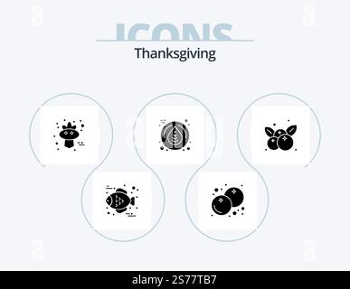 Thanksgiving Glyph Icon Pack 5 Icon Design. cherries. fruit. bird. cherry. maple Stock Vector