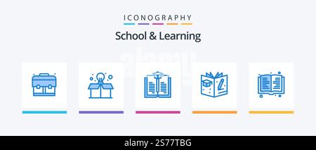 School And Learning Blue 5 Icon Pack Including . education. education. book. Creative Icons Design Stock Vector