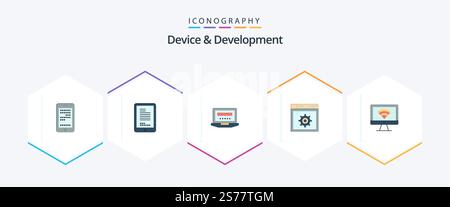 Device And Development 25 Flat icon pack including monitor. internet. laptop. gear. web Stock Vector