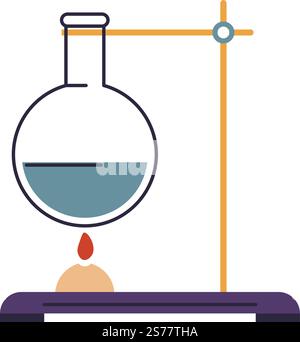 Chemistry appliances for conducting experiments, isolated flask heat with candle. Education and learning, lessons and classes, obtaining knowledge in school or university. Vector in flat style. School supplies and appliances studying chemistry Stock Vector