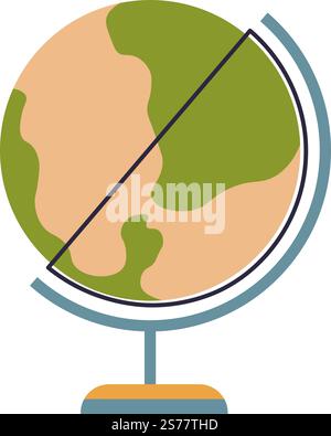 Globe with lands and water mass, isolated school supplies for geography lessons and classes. Obtaining education degree and learning subjects and disciplines. Vector in flat style illustration. School supplies, geography lessons, globe planet Stock Vector