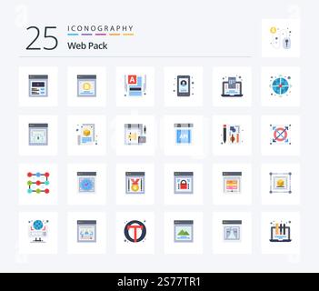 Web Pack 25 Flat Color icon pack including blogger. user. make a website. phone. business Stock Vector