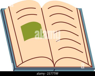 Obtaining knowledge and studying, isolated textbook with open pages, text, and pictures. Book or publication for lessons and classes, university or college disciplines. Vector in flat styles. School textbook, education and studying supplies Stock Vector