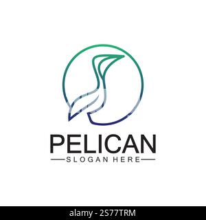 Pelican bird logo design, line art pelican bird logo vector illustration template Stock Vector
