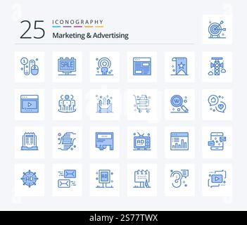 Marketing And Advertising 25 Blue Color icon pack including layout. design. poster. application. person Stock Vector