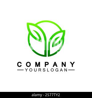 Simple leaf logo inside circle with minimal line art design style Stock Vector
