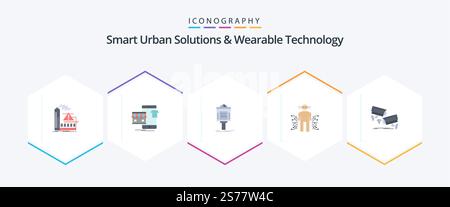 Smart Urban Solutions And Wearable Technology 25 Flat icon pack including data. sensor. online. valley. service Stock Vector