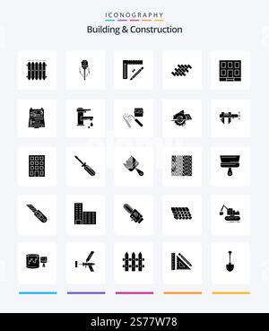 Creative Building And Construction 25 Glyph Solid Black icon pack  Such As tile. bricks. level. design. pencil Stock Vector