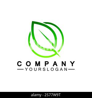 Simple leaf logo inside circle with minimal line art design style Stock Vector