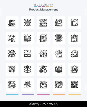 Creative Product Management 25 OutLine icon pack  Such As product. factory. project. conveyor. inbox Stock Vector
