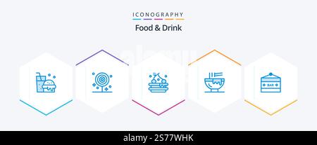 Food And Drink 25 Blue icon pack including kitchen. fast food. lollipop. drink. Stock Vector