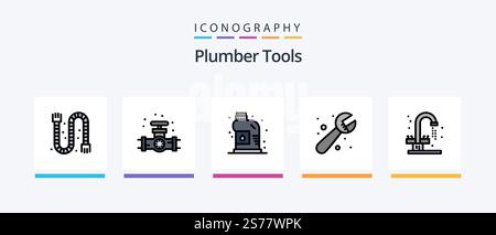 Plumber Line Filled 5 Icon Pack Including mechanical. temperature. extractor. plumbing. pipe. Creative Icons Design Stock Vector