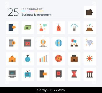 Business And Investment 25 Flat Color icon pack including mountain. user. interface. cloud. interface Stock Vector