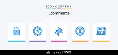 Ecommerce Blue 5 Icon Pack Including shopping. ecommerce. speaker. shopping. market. Creative Icons Design Stock Vector