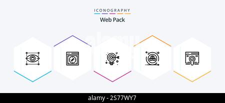 Web Pack 25 Line icon pack including search. virtual. web. interactive3d. web Stock Vector
