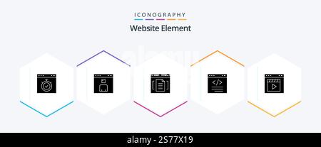 Website Element 25 Glyph icon pack including coding. browser. page. interface. document Stock Vector