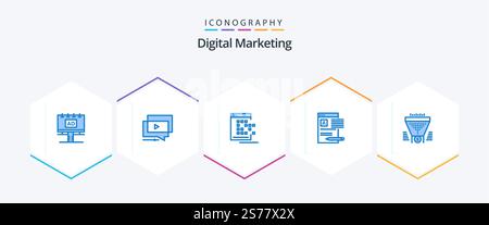 Digital Marketing 25 Blue icon pack including article. document. video. record. network Stock Vector