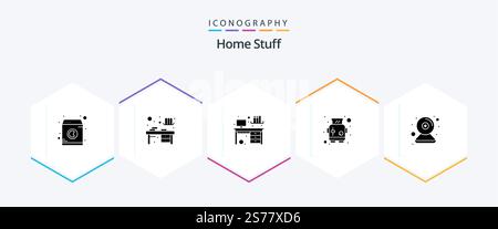 Home Stuff 25 Glyph icon pack including camera. bread. interior. toaster. machine Stock Vector