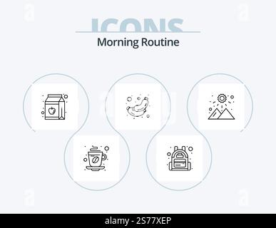 Morning Routine Line Icon Pack 5 Icon Design. interior. bed. bathroom. teeth. brush Stock Vector
