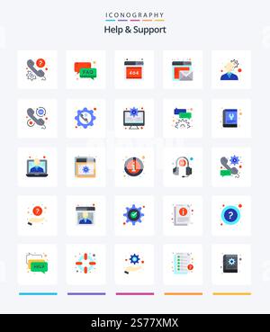 Creative Help And Support 25 Flat icon pack  Such As customer service. mail. support. email. web Stock Vector