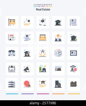 Creative Real Estate 25 Flat icon pack  Such As avatar. for rent. house. sign. real Stock Vector