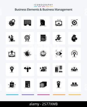 Creative Business Elements And Business Managment 25 Glyph Solid Black icon pack  Such As online. analytical. timing. analysis. find Stock Vector