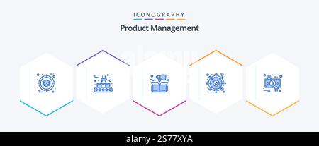 Product Management 25 Blue icon pack including circulation. product. management. package. external Stock Vector