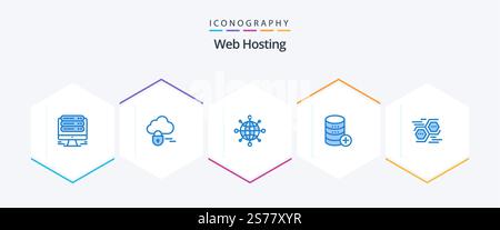 Web Hosting 25 Blue icon pack including data. connect. network. add. sal Stock Vector