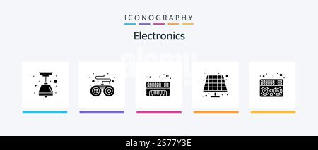 Electronics Glyph 5 Icon Pack Including . synthesizer. music. midi. Creative Icons Design Stock Vector