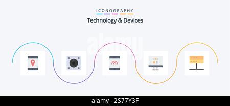 Devices Flat 5 Icon Pack Including . server. touch. devices. admin Stock Vector