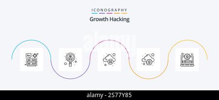 Hacking Line 5 Icon Pack Including lock. internet. cloud. secure. cloud Stock Vector