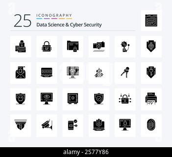 Data Science And Cyber Security 25 Solid Glyph icon pack including security. chat. security. secure. password Stock Vector